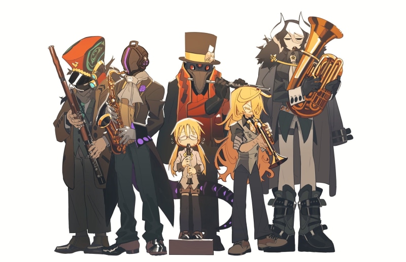 wakuna, saxophone, abyss), flute, rico, 1080P, lyza, srajo, trumpet, abyss, ouzen, (made, orchestra, bondrewd, made, (mady