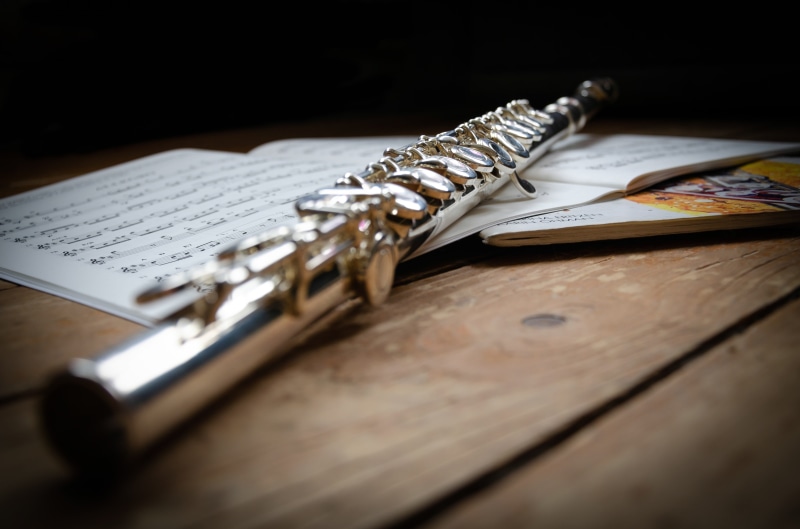 materials, arts culture and entertainment, notes, the shops sheet music, no people, sheet, book, the flute, wood, old, 4K, close-up, wood - material, interior
