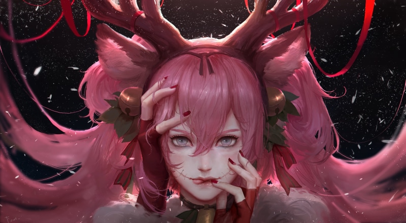 deer horns, digital composite, young adult, indoors, creativity, art and craft, one person, 2K, arts culture and entertainment, adult, hairstyle, pink hair