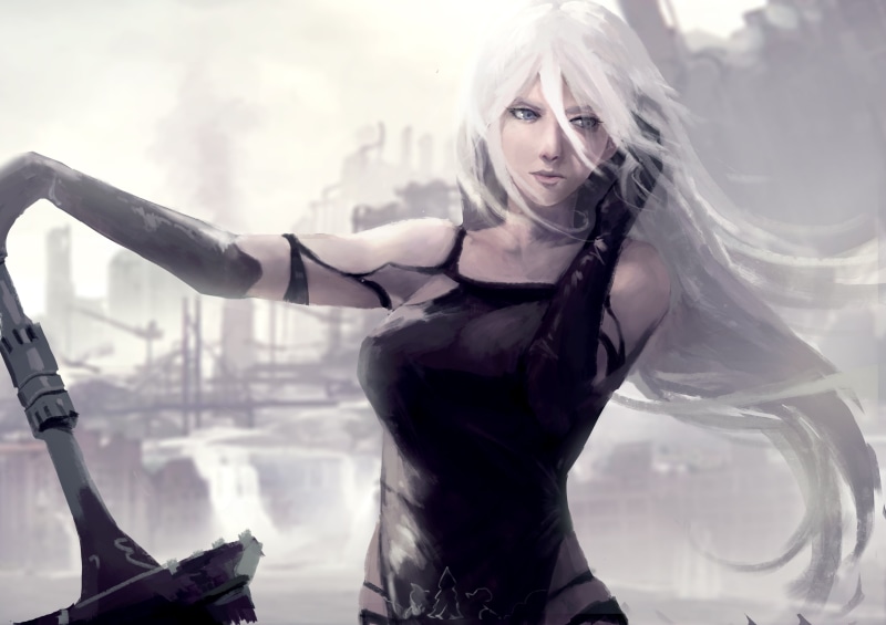 one person, Anime, fashion, looking at camera, females, semi realistic, painting, clothing, blond hair, adult, women, beauty, nier: automata, 2K, young adult