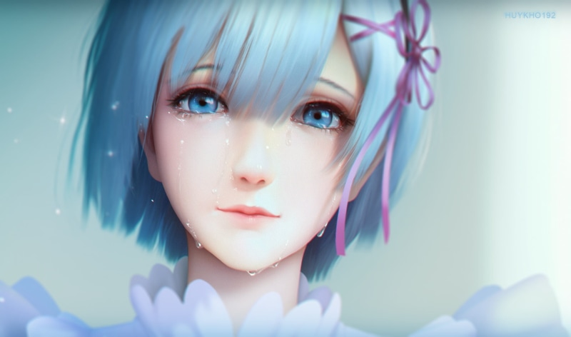 semi realistic, Re:Zero kara Hajimeru Isekai Seikatsu, 1080P, Anime, tears, crying, face portrait, rem