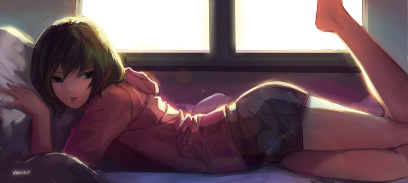 indoors, women, home interior, 1080P, short hair, lifestyles, semi realistic, females, childhood, window, portrait, hairstyle, child, innocence, hoodie