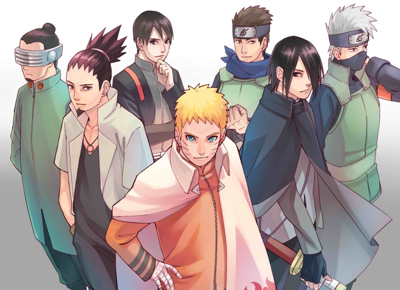 indoors, uchiha sasuke, multi colored, lifestyles, young adult, women, group of people, sarutobi konohamaru, Anime, adult, boruto, 1080P, uzumaki naruto