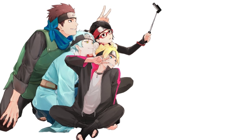 lifestyles, white background, copy space, Sarada Uchiha, full length, Anime, front view, character, studio shot, childhood, costume, dressing up, digital