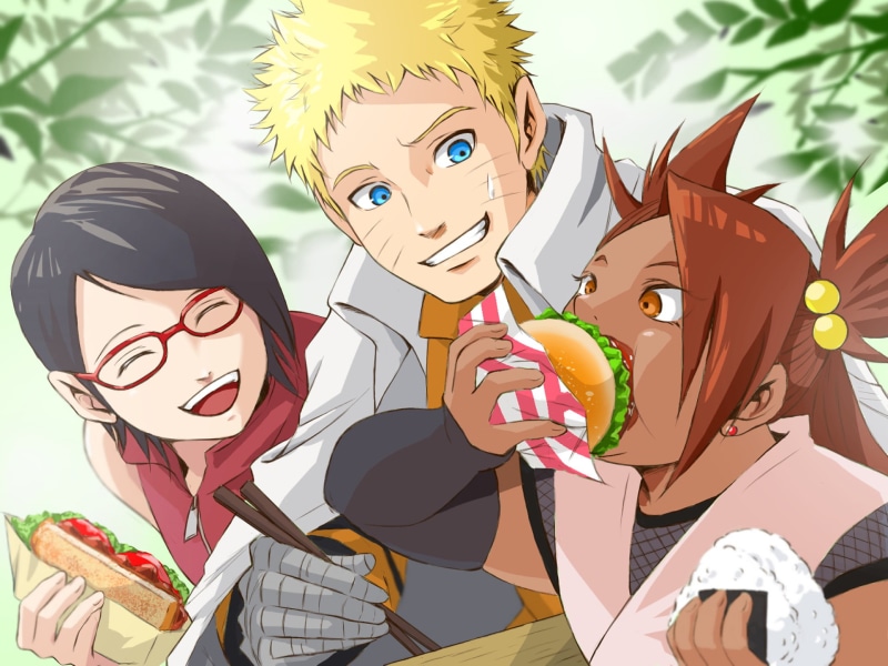 indoors, Anime, Sarada Uchiha, teenager, young men, people, looking at camera, leisure activity, disguise, young adult, Boruto, two people, real people