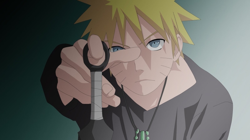 young adult, colored background, obscured face, blue background, standing, art and craft, studio shot, kunai, Naruto Shippuuden, indoors, representation