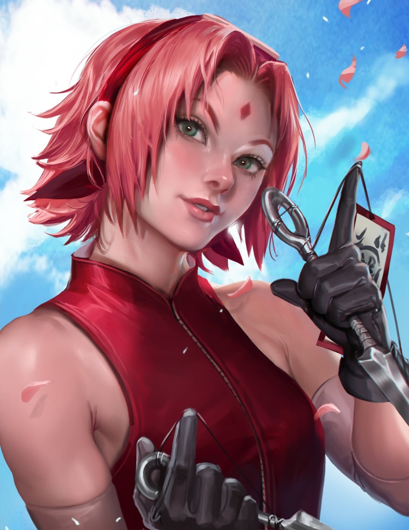 Shonen Jump, portrait display, petals, Naruto (anime), anime girls, 2D, anime, headband, clouds, women, 720P, illustration, drawing, Naruto Shippuuden
