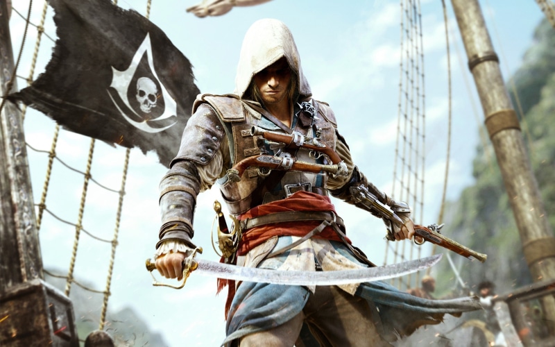 clothing, assassins creed 4, front view, focus on foreground, young adult, holding, three quarter length, real people, outdoors, casual clothing, nature