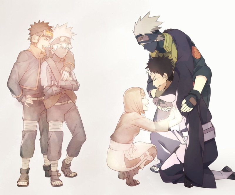 720P, full length, arts culture and entertainment, Anime, digital composite, men, Naruto, minato, lifestyles, Obito Uchiha, crouching, adult, white background