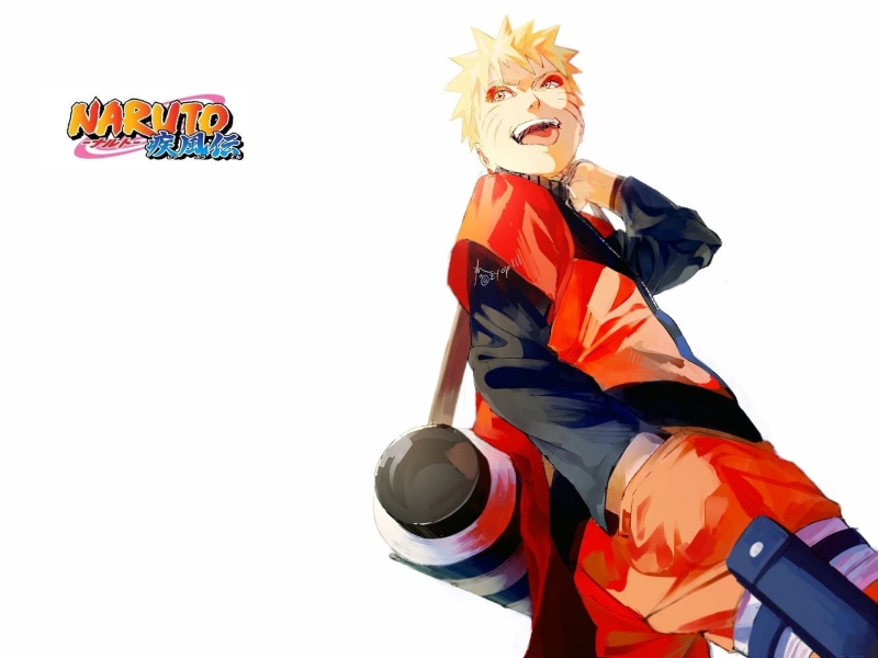 stuck out his tongue, white background, art, Naruto Uzumaki, Naruto Shippuden, Masashi Kishimoto, scroll, 1080P
