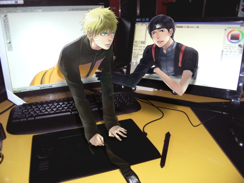 naruto, working, adult, three quarter length, computer, computer Monitor, young Adult, computer Keyboard, desktop PC, front view, workplace, laptop, tablet