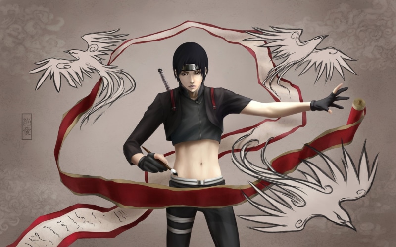 front view, standing, digital, creativity, three quarter length, portrait, young adult, human representation, wall - building feature, mural, Sai (Naruto)