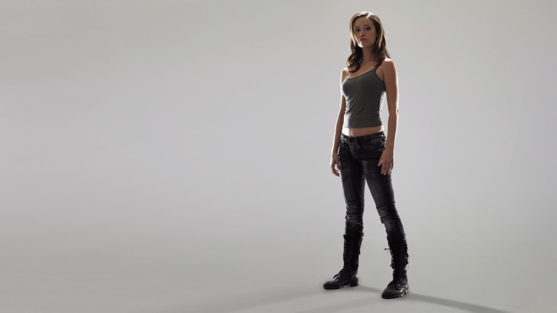 front view, Terminator: The Sarah Connor Chronicles, casual clothing, looking at camera, white background, Firefly, confidence, young women, women, standing