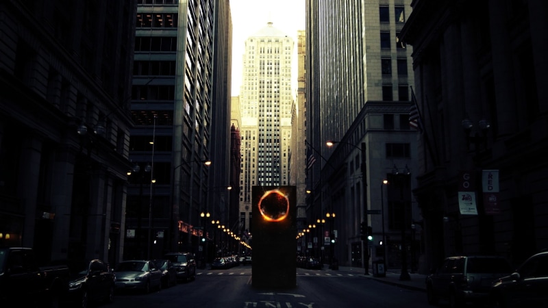 city, smoke, 1080P, sparks, Monolith, skyscraper, dark, fire