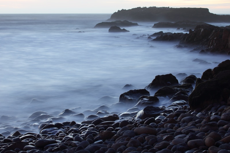 long  exposure, landscape, coastline, Pescadero  State  Beach, beach, nature, gray rocks, sea, 5K, gray, dusk, scenics, rocks, beside, water, wave, ocean  waves