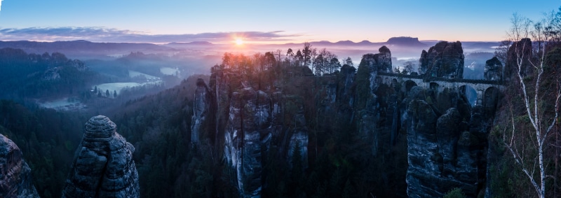 der, germany, fog, bridge, forest, Schlucht, über, famous Place, Brücke, Sächsische-Schweiz, Felsen, Wolken, Steine, tree, clouds, Sachsen, photo, Nebel