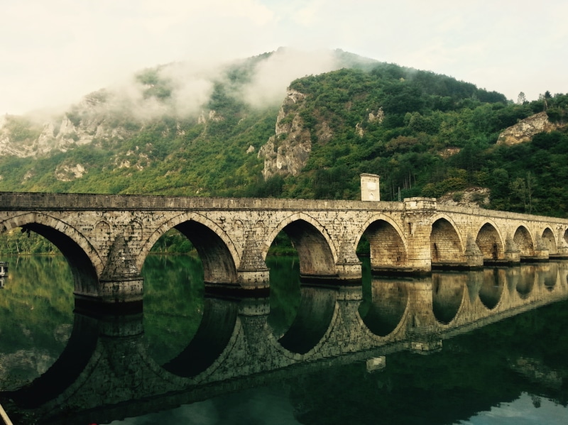 daytime, green mountain, white, no people, near, nature, transportation, day, brown, body, concrete, europe, cloud, 2K, brick, reflection, arch, connection