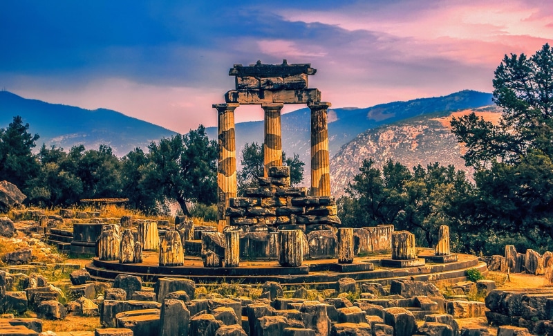 column, oil industry, 1080P, plant, outdoors, place of worship, mountain, oracle, head, surrounded, Greece, monument, environment, the past, architecture