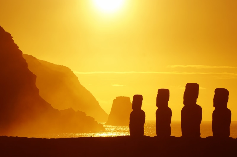 mohai, sea, yellow, rock - object, beauty in nature, outdoors, tranquil scene, meditate, rock, tranquility, land, scenics - nature, sculpture, rapa nui