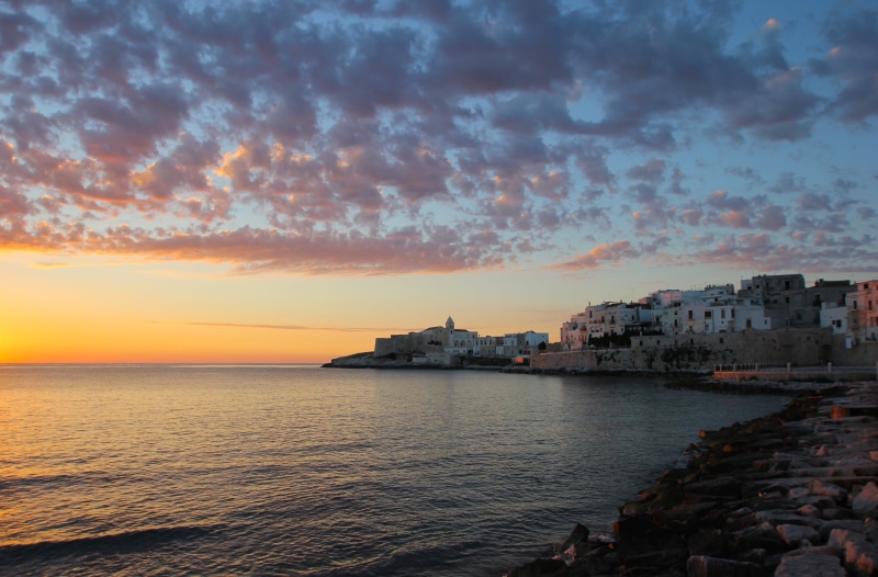 architecture, no people, puglia, idyllic, vieste, dawn, sea, 4K, sunset, gargano, promontory, outdoors, cloud - sky, tourism, scenics - nature, built structure