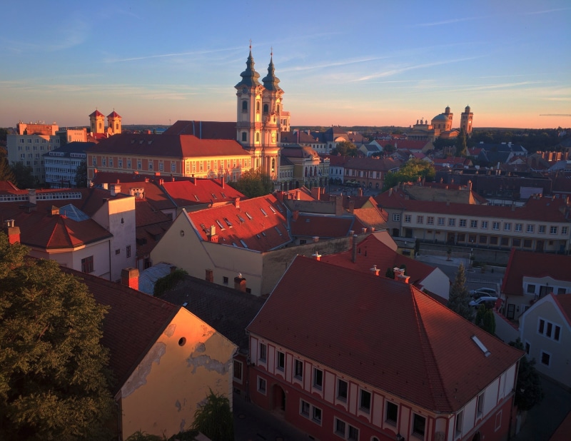 blue, region, residential district, place of worship, medieval, fortress, Eger, tourism, summer, rooftops, panoramic, building Exterior, house, architecture