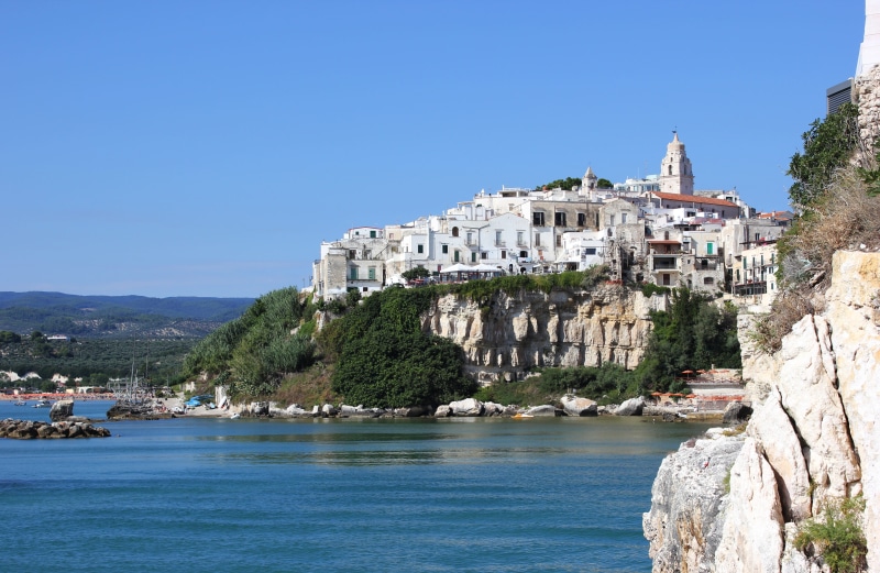 solid, old village, travel, blue, 4K, sea, built structure, land, gargano, building exterior, nature, travel destinations, no people, outdoors, building