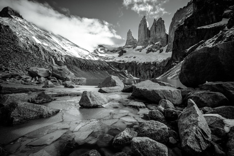 torres, scenics, photography, mountain, 5K, stone, mountains, Torres del Paine  Chile, las, outdoors, nature, scale, gray scale, Base, dolomites, landscape