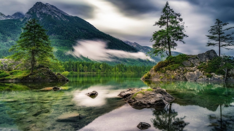 crystal clear, mountain lake, tranquil scene, ramsau bei berchtesgaden, no people, lake, flowing, solid, outdoors, germany, tree, hintersee, reflection