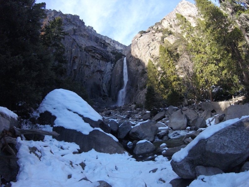 2K, mountain, tranquil scene, waterfall, tree, california, valley, outdoors, river, outdoor, natural, plant, winter, blue, day, sierra, mountain range