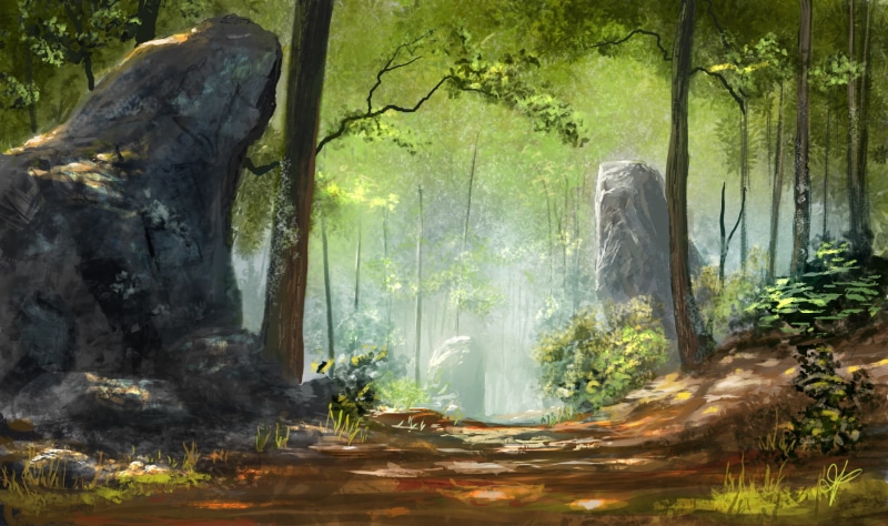 art, forest, stones, track, monolith, 1080P, nature