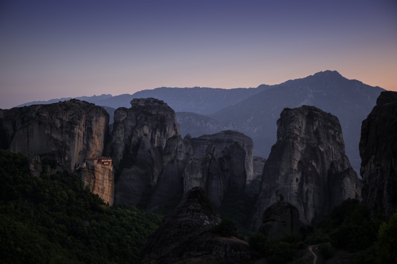 night, tranquil scene, building, monolith, outdoors, gray, solid, rock - object, nature, rocky, cliff, rock formation, sky, mountains, 5K, beauty in nature