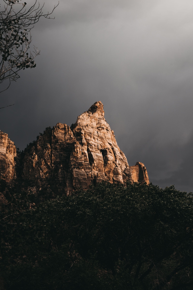sunlight, cloud - Sky, 5K, hill, gray, sunset, stormy, cliff, zion national park, forest, monolith, nature, cloudscape, peak, beauty In Nature, landscape