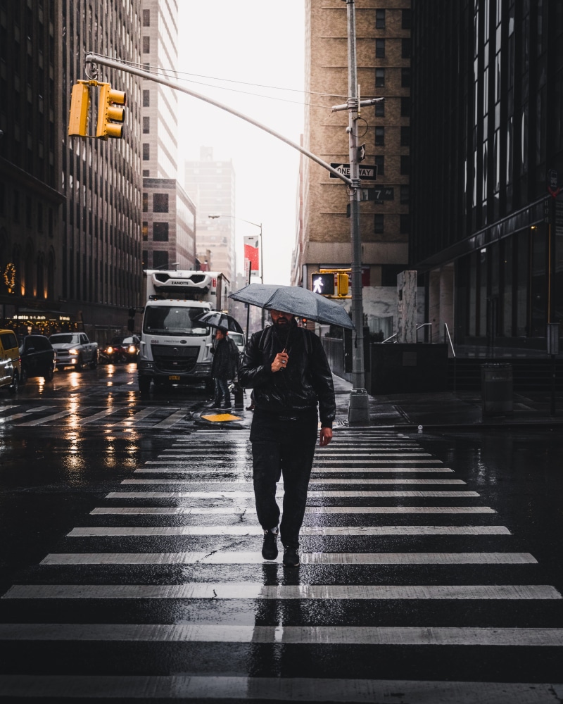 real people, full length, rain, motor vehicle, transportation, umbrella, walking, architecture, wet, new yorkcrossing, pedestrian, building, d850, moody