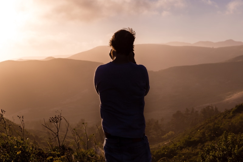 sunset, holiday, mountain, standing, one Person, hiking, person, outdoors, leisure activity, man, men, rear View, looking at view, mountain Peak, shouting