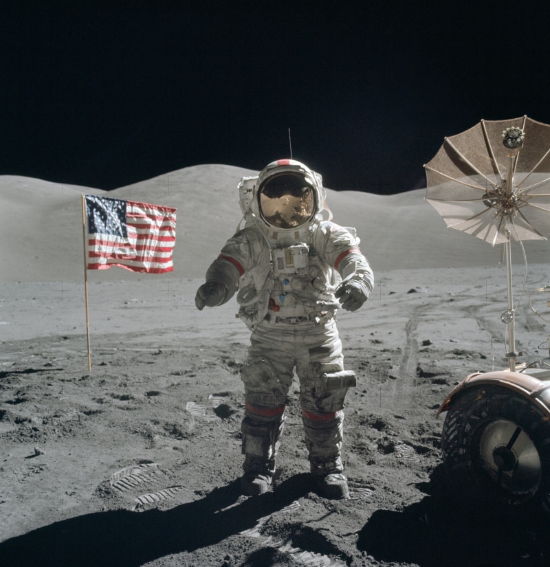 space travel, government, uSA, moon, weapon, moonbuggy, received on, technology, gene cernan, protective workwear, army, space, science, land, antenna