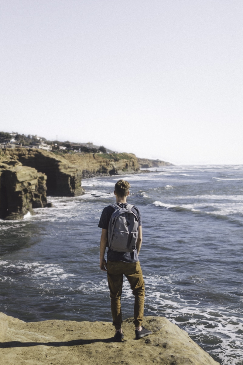 behind, mid adult, sky, Edge, guy, hiking, cliff, looking, beauty in nature, adult, copy Space, scenics - nature, rock, people, body, real people, one Person