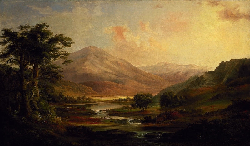 scenic, outside, tree, beauty in nature, plant, near, no people, tranquil scene, water, artistry, sky, environment, tranquility, art, river, oil on canvas