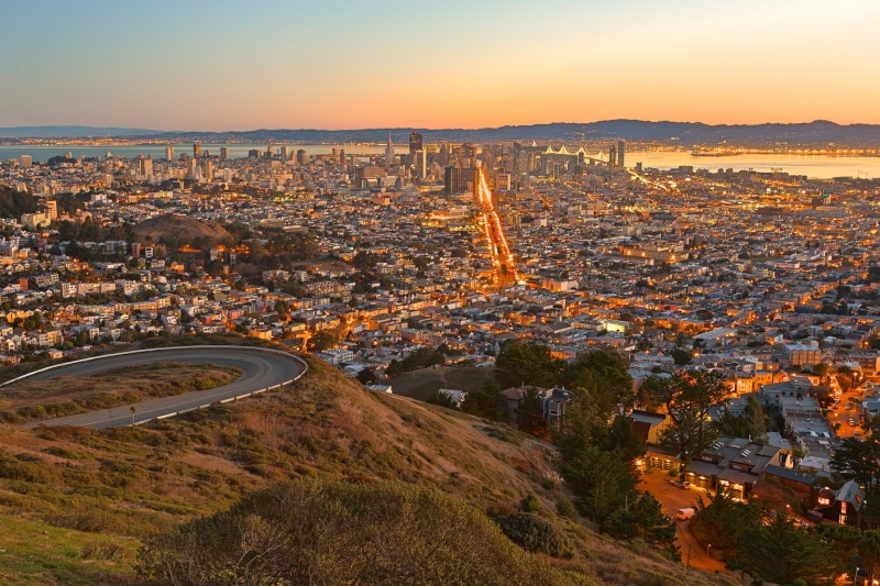 building, aerial, sun  rise, glow, tourism, ocean  sea, san, 720P, landmark, San Francisco, wide  angle, stock, landscape, streets, beauty, hills, wide-angle