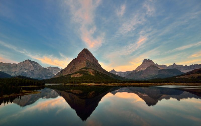 Swiftcurrent Lake, Browning  Montana, grinnell, scenics, Water, sky, United States, Clouds, West, daytime, landscape, Reflection, Reflections, Sunrise