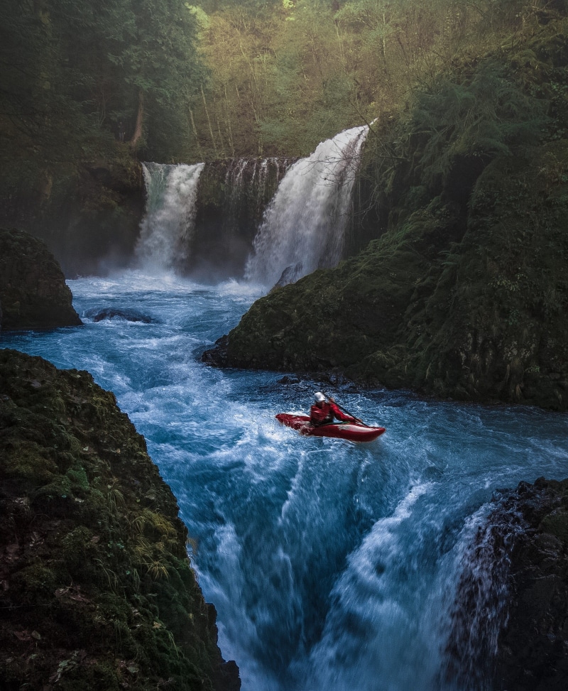 daylight, water sports, river, scenic, outdoors, aquatic sport, jungle, power in nature, man, beauty in nature, oar, day, waterfalls, moss, motion, nature photography