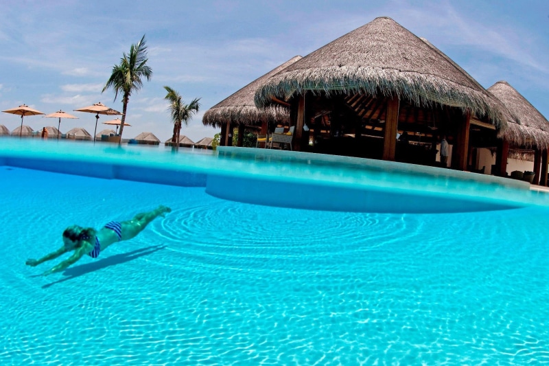 tropical, pool, paradise, swimming pool, clear, 1080P, south, azure, snorkel, crystal, dive, atoll, blue, swimming, bora, island, watered, polynesia