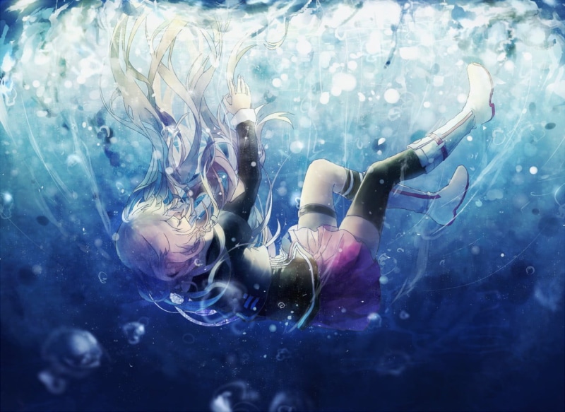 anime girls, one person, Vocaloid, snorkeling, undersea, underwater, anime, 480P, IA (Vocaloid), full length, holiday, thigh-highs, adult, eyewear, nature
