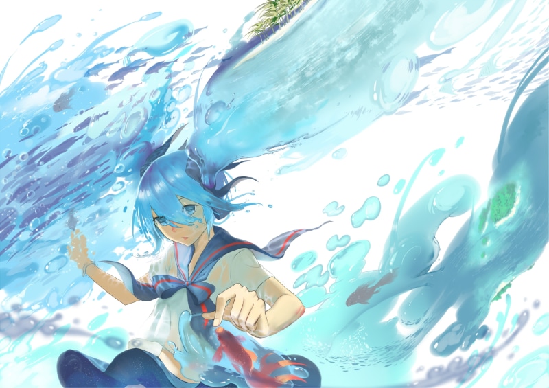 leisure activity, water, group of animals, animals in the wild, day, animal themes, eyewear, Vocaloid, anime girls, sea, animal, lifestyles, undersea, marine