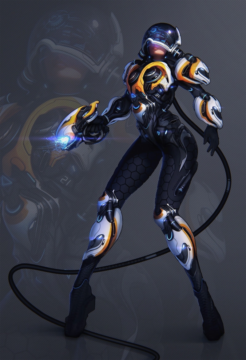 underwater, simple background, cyberpunk, motion, no people, legs, women, power suit, nature, representation, full length, metal, technology, diving flipper