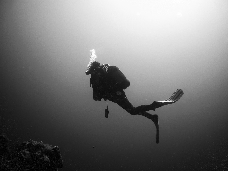 underwater world, diving equipment, men, exploration, swimming, water, aquatic sport, sport, grayscale, scuba Diving, 2K, underwater Diving, photo, adventure