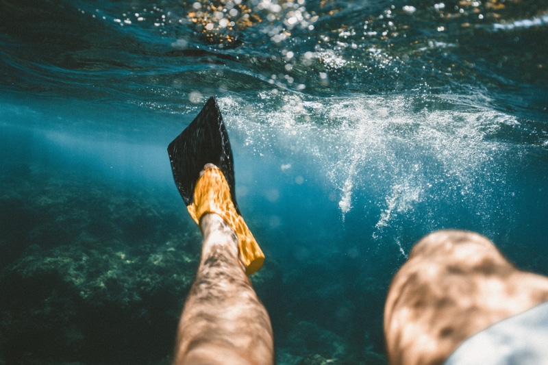 colorful, maui, adult, low section, body part, one person, underwater diving, closeup, sea, swimming pool, bubbles, hawaii, island, human foot, tropical