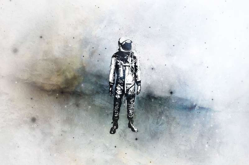 Alone, day, real people, full length, astronaut, diving flipper, backgrounds, adult, diving equipment, scuba diving, 1080P, built structure, unrecognizable person