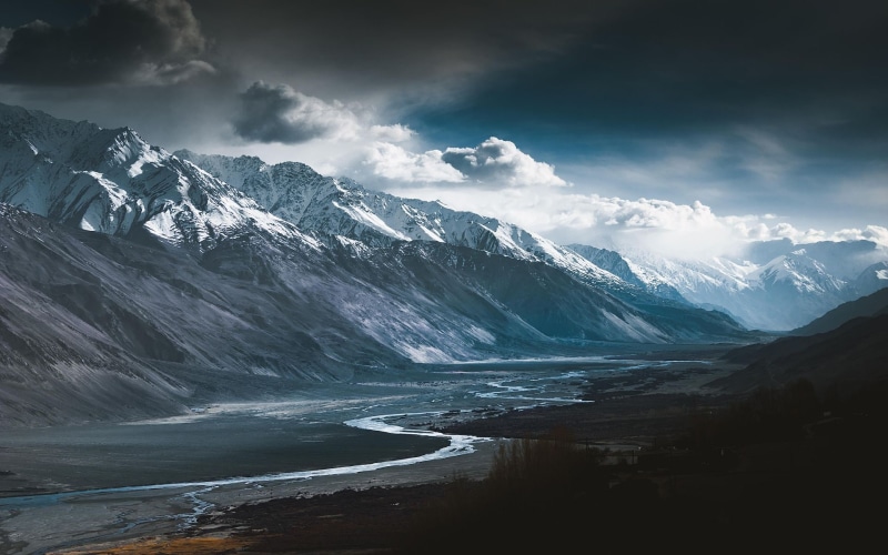 snow, ravine, dark, 1080P, mountains, Afghanistan, clouds