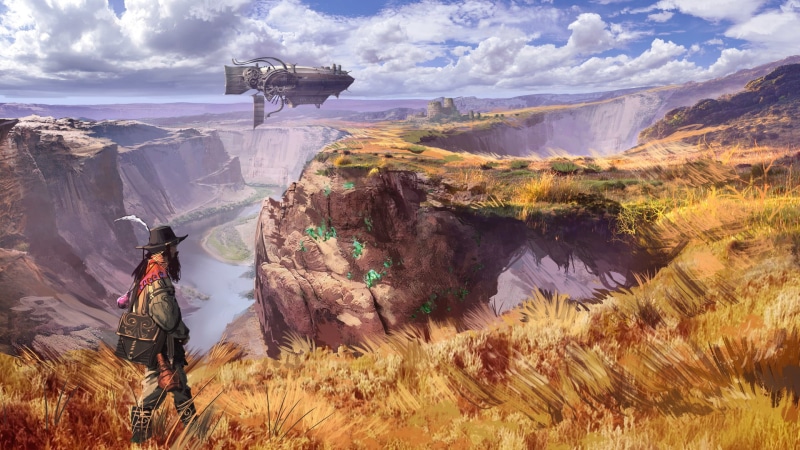 rock, 1080P, full length, rock - Object, hill, people, travel, panoramic, formation, concept art, nature, tourism, sky, non-urban scene, standing, one Person