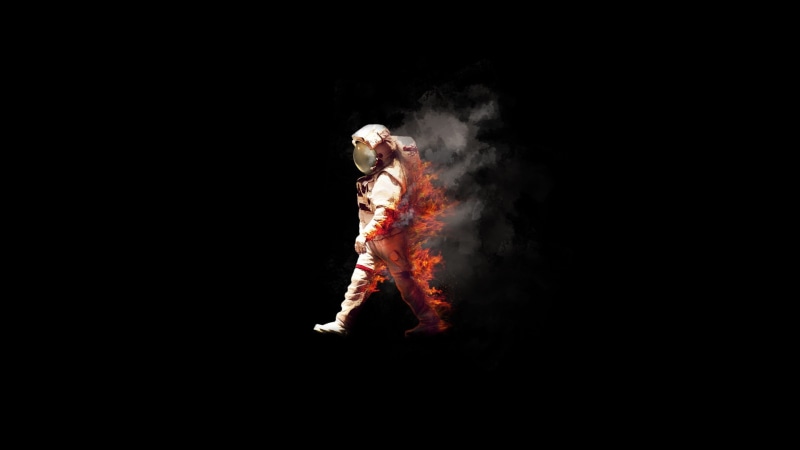 space, burning, burn, minimalism, abstract, astronaut, 1080P, NASA, spaceman, spacesuit, fire